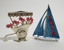 Usado, 2 porta-brinco vintage árvores veleiro barco carrinho de flores revere metal suportes de amor comprar usado  Enviando para Brazil