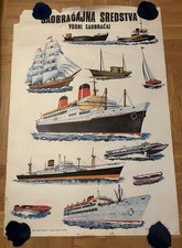 VINTAGE SZKOLNA MAPA ŚCIENNA PLAKAT ŚRODEK TRANSPORTU WODNEGO STATEK ŻAGLÓWKA na sprzedaż  Wysyłka do Poland