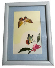 Arte asiática feita à mão emoldurada borboletas brilhantes e fotos de flores prontas para pendurar comprar usado  Enviando para Brazil