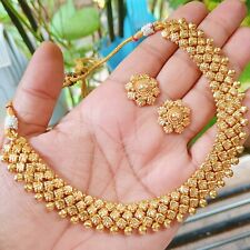 Hermoso conjunto de joyas de collar de boda indio Bollywood chapado en oro de 22 quilates segunda mano  Embacar hacia Mexico