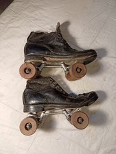 Vintage Arco 1933 Roll Away Skate Co, W Rodas de Madeira Rhino Stops, Couro  comprar usado  Enviando para Brazil