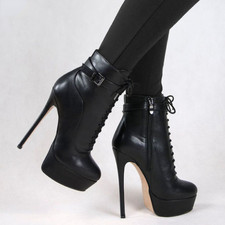 Sapatos de festa femininos plataforma tornozelo couro sintético salto agulha biqueira redonda EUA 5-20 comprar usado  Enviando para Brazil