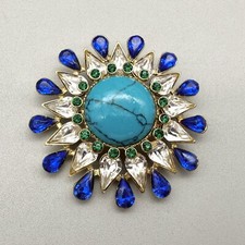 Broche Pin Tono Dorado Con Variedad de Cristales y Centro Turquesa Imitación 2.5" segunda mano  Embacar hacia Mexico