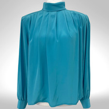 Usado, Blusa de cetim aquático vintage anos 80 gola simulada plissada petites minimalista chique comprar usado  Enviando para Brazil
