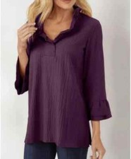 Túnica feminina SOFT SURROUNDINGS tamanho G roxa colarinho com fio casual 56-14 comprar usado  Enviando para Brazil