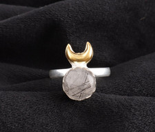 Anel meia lua joia fina feito à mão pedra preciosa rutilo preto 925 prata esterlina comprar usado  Enviando para Brazil