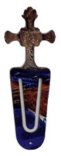Bookmark Cross Christian Religious 5.25” Long Metal Brown Blue Page Holder comprar usado  Enviando para Brazil