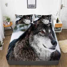 Usado, Conjunto de edredom Wolf 3D homem mulher lençol ajustado estampa de algodão lençóis ajustados terno comprar usado  Enviando para Brazil