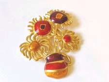 Broche prendedor de girasol dorado cepillado esmalte rojo YSL Avon de colección segunda mano  Embacar hacia Mexico