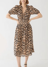 Vestido J.Crew algodão voile cintura batida manga folhada zebra bronzeado M, usado comprar usado  Enviando para Brazil