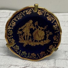 Usado, Vintage Limoges França Mini Cabide de Prato Suporte Cortejo Casal Ouro Azul Floral  comprar usado  Enviando para Brazil