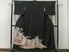 Kimono Tomesode trabalho de artista, paisagem de personagem, criança, cor dourada, puro P, usado comprar usado  Enviando para Brazil
