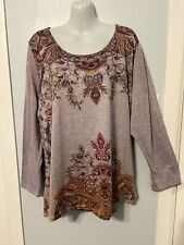 Blusa de lantejoulas feminina One World multicolorida paisley floral com LS plus size 2X comprar usado  Enviando para Brazil