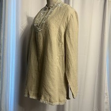 Blusa túnica Charter Club linho bronzeado 16W com bordado branco colarinho Mao, usado comprar usado  Enviando para Brazil