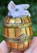 Caixa de bugigangas de porcelana assinada LIMOGES FRANCE porco em barril de vinho dourado comprar usado  Enviando para Brazil