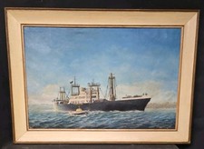 Tableau huile Marine cargo Notre Dame D'Afrique Sète-maghreb signé XXème comprar usado  Enviando para Brazil