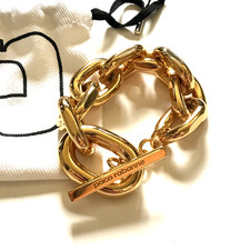 Pulseira feminina Paco Rabanne tom dourado corrente elo logotipo alternado latão gravado comprar usado  Enviando para Brazil