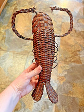 Cesta de lagosta vintage MCM decoração de vime náutica retrô praia mar comprar usado  Enviando para Brazil