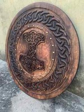 Escudo de madeira viking esculpido à mão – Armadura redonda pesada medieval pronta para batalha, usado comprar usado  Enviando para Brazil