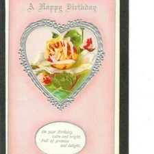 Peças Antigas Aniversário "a mensagem" Feliz-nunca enviado Rose em um coração & Poema comprar usado  Enviando para Brazil