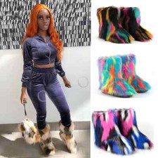 Nova Bota Feminina de Inverno de Pele Bota de Neve Falsa Peluda Fora Sapato Plano Bota de Tornozelo Quente comprar usado  Enviando para Brazil