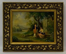 Um. 1880-1900 Stary obraz, romantyczny krajobraz, olej na blasze 49,5 x 40,5 cm na sprzedaż  PL