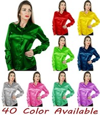 Camisa feminina de cetim manga comprida com botões e gola sólida blusa comprar usado  Enviando para Brazil