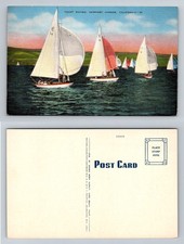 Cartão postal vintage Newport Beach CA-Califórnia, corrida de iates em Newport Harbor, usado comprar usado  Enviando para Brazil