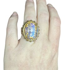 Opala fogo folha arte vidro bronze anel ajustável cabochão gigante dourado comprar usado  Enviando para Brazil