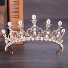 Coroa tiara feminina de formatura rainha princesa casamento cristal pérola ouro 6 cm de altura comprar usado  Enviando para Brazil