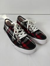 Sapatos femininos Tommy Hilfiger 8 1/2 M xadrez vermelho preto branco quadriculado sem salto Preppy comprar usado  Enviando para Brazil