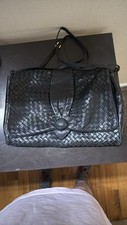 Bolsa de couro Charles Klein vintage feita na Itália elegante preta tecida Intrecciato comprar usado  Enviando para Brazil