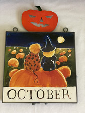 Placa de parede arte popular NANCY THOMAS OUTUBRO Halloween Jack-o-lantern 2006 8"x8" comprar usado  Enviando para Brazil