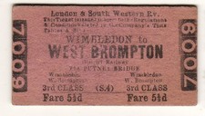 Bilhete de trem LSWR Wimbledon - West Brompton, District Rly 1903, usado comprar usado  Enviando para Brazil