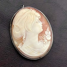 Usado, Enorme pingente ou broche vintage concha camafeu em prata esterlina configuração comprar usado  Enviando para Brazil