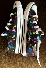 Tênis Converse All Star infantil tamanho 2 colorido neon bolinhas em lona preta, usado comprar usado  Enviando para Brazil