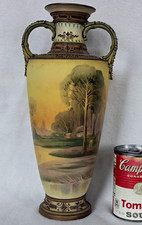 Usado, Vaso de chão de porcelana grande Nippon Japão Morimura cena da floresta com joias Moriage comprar usado  Enviando para Brazil