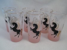 6 copos altos vintage MCM barware Libby cavalos pretos empinados acabamento ouro rosa comprar usado  Enviando para Brazil