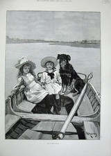 Estampa antiga original 1891 Rainey Fine Art crianças pequenas cachorro barco fluvial comprar usado  Enviando para Brazil