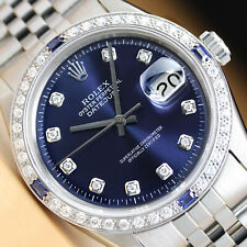 Rolex Datejust Masculino 18K Ouro Branco Diamante Safira E Aço Relógio Mostrador Azul comprar usado  Enviando para Brazil