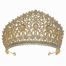 Classy CZ pedra austríaca cristal strass tiara cabelo coroa ouro formatura T177G comprar usado  Enviando para Brazil