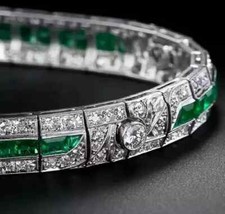 Usado, Pulseira estilo Art Deco criada em laboratório diamante esmeralda festa ouro branco 14K FN comprar usado  Enviando para Brazil