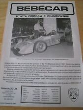 Używany, BEBECAR TOYOTA FORMULA 3 CHAMPIONSHIP 1991 ADVERT READY FRAME A4 SIZE FILE W na sprzedaż  Wysyłka do Poland