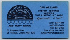 Business Card St Thomas Canvas & Awning and Party Rental Dan Williams Ontario comprar usado Business Card St Thomas Canvas & Awning and Party Rental Dan Williams Ontario comprar usado  Enviando para Brazil