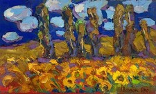 Pintura a óleo campo de girassol Kalenyuk O. arte decorativa original sem moldura nAAA3132, usado comprar usado  Enviando para Brazil