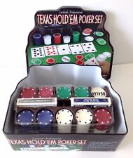 Conjunto de pôquer TEXAS HOLD'EM 198 fichas de pôquer 2 baralhos de cartas botão dealer com caixa comprar usado  Enviando para Brazil