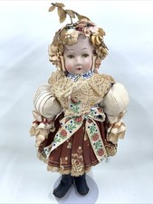 Boneca de composição feminina antiga vintage seda linho vestido de renda floral halo 10”, usado comprar usado  Enviando para Brazil