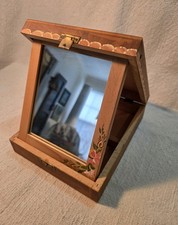 Vaidade de barbear de viagem vintage madeira com espelho joia pintada à mão floral C  comprar usado  Enviando para Brazil