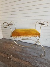 Banco vintage Hollywood Regency ouro metal e veludo laranja comprar usado  Enviando para Brazil