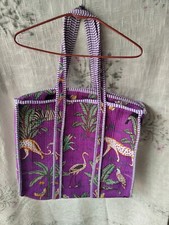 Usado, Bolsa tote acolchoada roxa de algodão feita à mão mercado bolsa animal estampa selva comprar usado  Enviando para Brazil